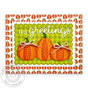 Sunny Studio Stamps Fall Greetings Paper Pieced Pumpkins Autumn Card (using Mini Mat & Tag 1 Metal Cutting Dies)