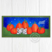 Sunny Studio Stamps Hello Fall Mice with Pumpkins Scalloped Slimline Card (using Pumpkin Patch Layering Metal Cutting Dies)