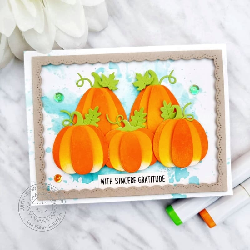 Sunny Studio Stamps Sincere Gratitude Layered Pumpkins Autumn Thank You Card (using Pumpkin Patch Cutting Dies)