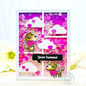 Sunny Studio You're Pawesome Dog Themed Valentine's Day Hot Pink Sequin Shaker Card (using Puppy Love 2x3 Clear Stamps)