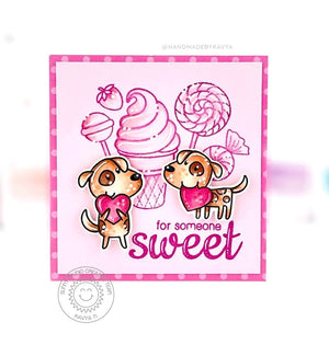Sunny Studio For Someone Sweet Dogs with Lollipops & Ice Cream Treats Pink Polka-dot Card (using Candy Shoppe 4x6 Clear Stamps)