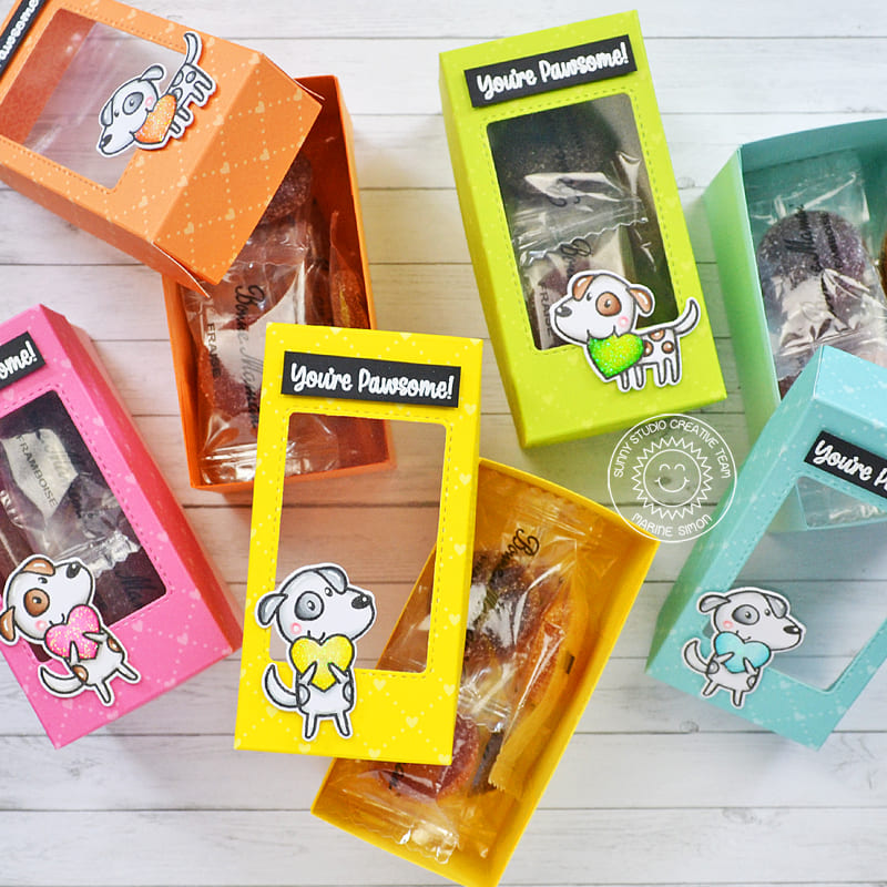 Sunny Studio Colorful Dog Themed Punny Valentine's Day Treat Gift Boxes (using Puppy Love 2x3 Clear Stamps)