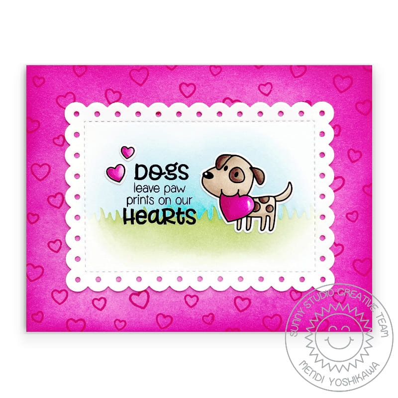 Sunny Studio Stamps Hot Pink Scalloped Dog Pet Sympathy Handmade Card Set (using Puppy Mini Mat & Tag 2 Metal Cutting Dies)