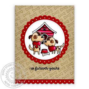 Sunny Studio Furever Yours Punny Dog Valentine's Day Kraft & Red Scalloped Card (using Puppy Love 2x3 Clear Stamps)