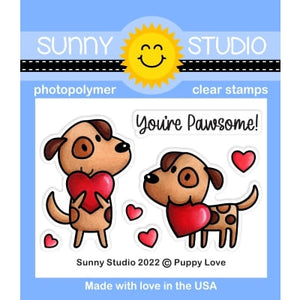 Sunny Studio Stamps Puppy Love Dogs with Hearts Valentine's Day Mini 2x3 Clear Photopolymer Stamp Set SSCL-343