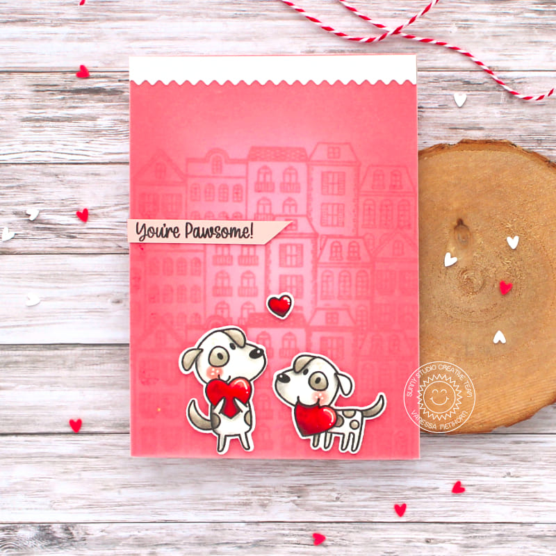 Sunny Studio Puppy Love Stamps Dogs with Hearts 2x3 Clear Set