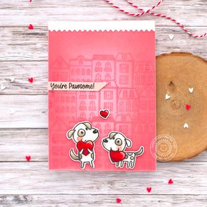 Sunny Studio You're Pawesome Dogs in City Red & Pink Valentine's Day Card (using Puppy Love 2x3 Clear Stamps)