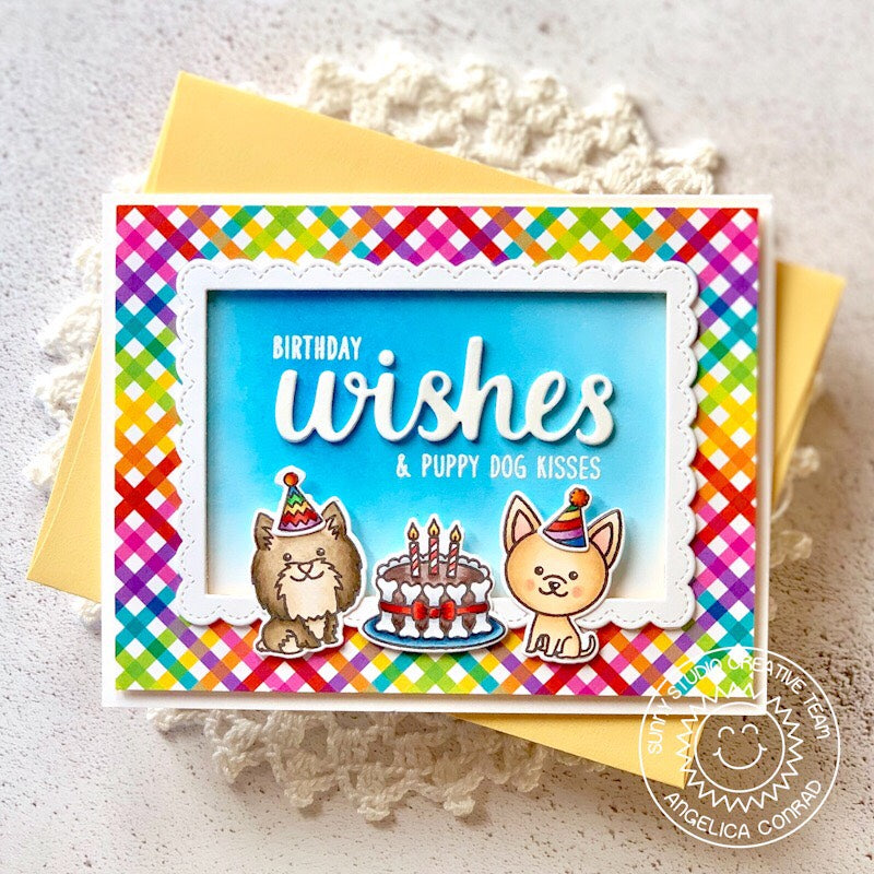 Sunny Studio Stamps Puppy Dog Kisses Rainbow Gingham Birthday Card by Angelica Conrad