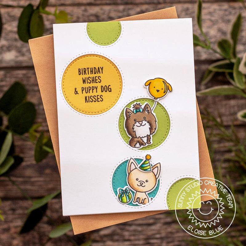 Sunny Studio Stamps Stitched Circle Puppy Dog Birthday Card (using Staggered Circles Metal Cutting Die)
