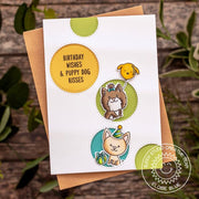 Sunny Studio stamps Happy Birthday Wishes & Puppy Dog Kisses Stitched Circle Card