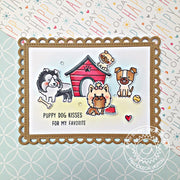 Sunny Studio Stamps Puppy Dog Kisses Red Doghouse Handmade Scalloped Card