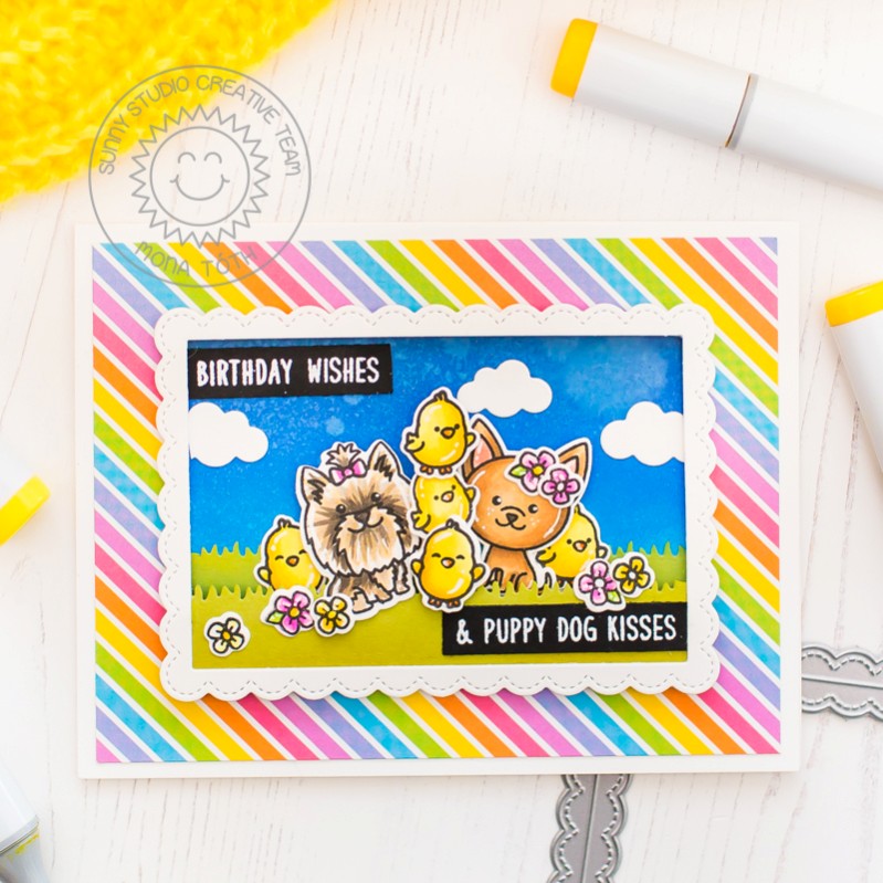 Sunny Studio Stamps Puppy Dog & Baby Chicks Kisses Card