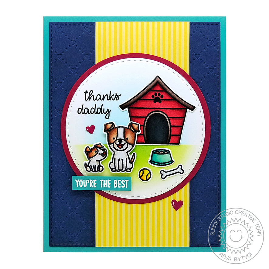 Sunny Studio Stamps Embossed Puppy Dog Father's Day Card (using Quilted Hearts 6x6 Embossing Folder)