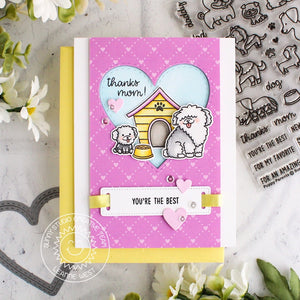 Sunny Studio Stamps Puppy Parents Pink & Yellow Dog Card with Heart Cutout Window
