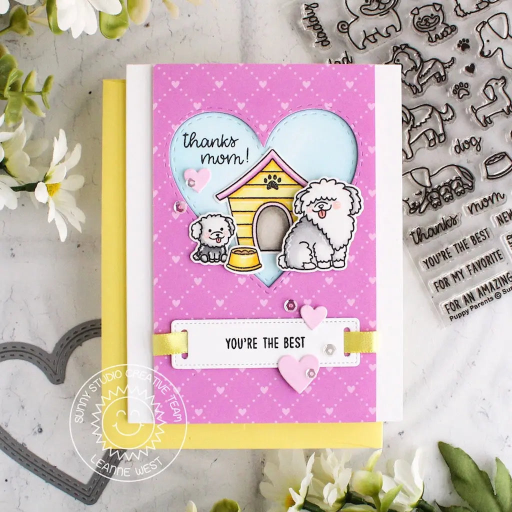 Sunny Studio Stamps Mother's Day Puppy Dog Card (using Stitched Heart Dies)
