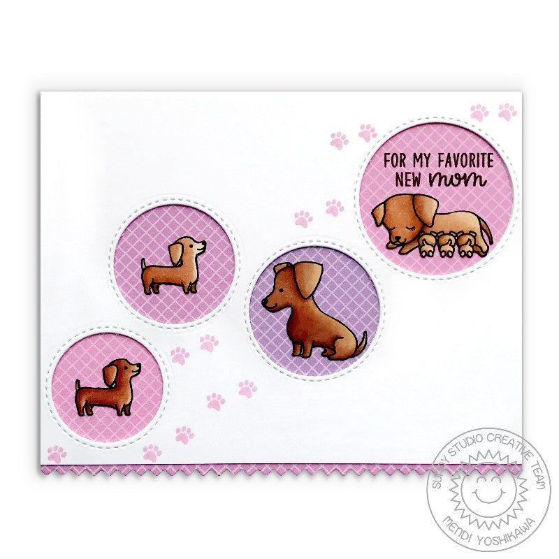 Sunny Studio Stamps Lavender & Pink Floating Circle New Mom Card (using Gingham Pastels 6x6 Patterned Paper Pack)