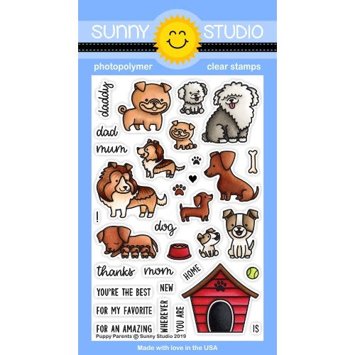 Sunny Studio Stamps Puppy Parents 4x6 Photopolymer Dog themed Mother's Day & Father's Day Stamp Set