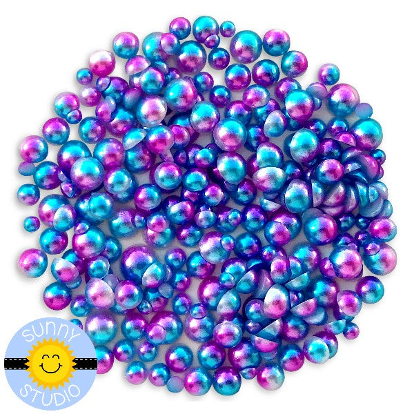 Sunny Studio Stamps Purple & Blue Ombre 2-Tone Loose Flat Back Half Pearls Embellishments- 3mm, 4mm, 5mm & 6mm