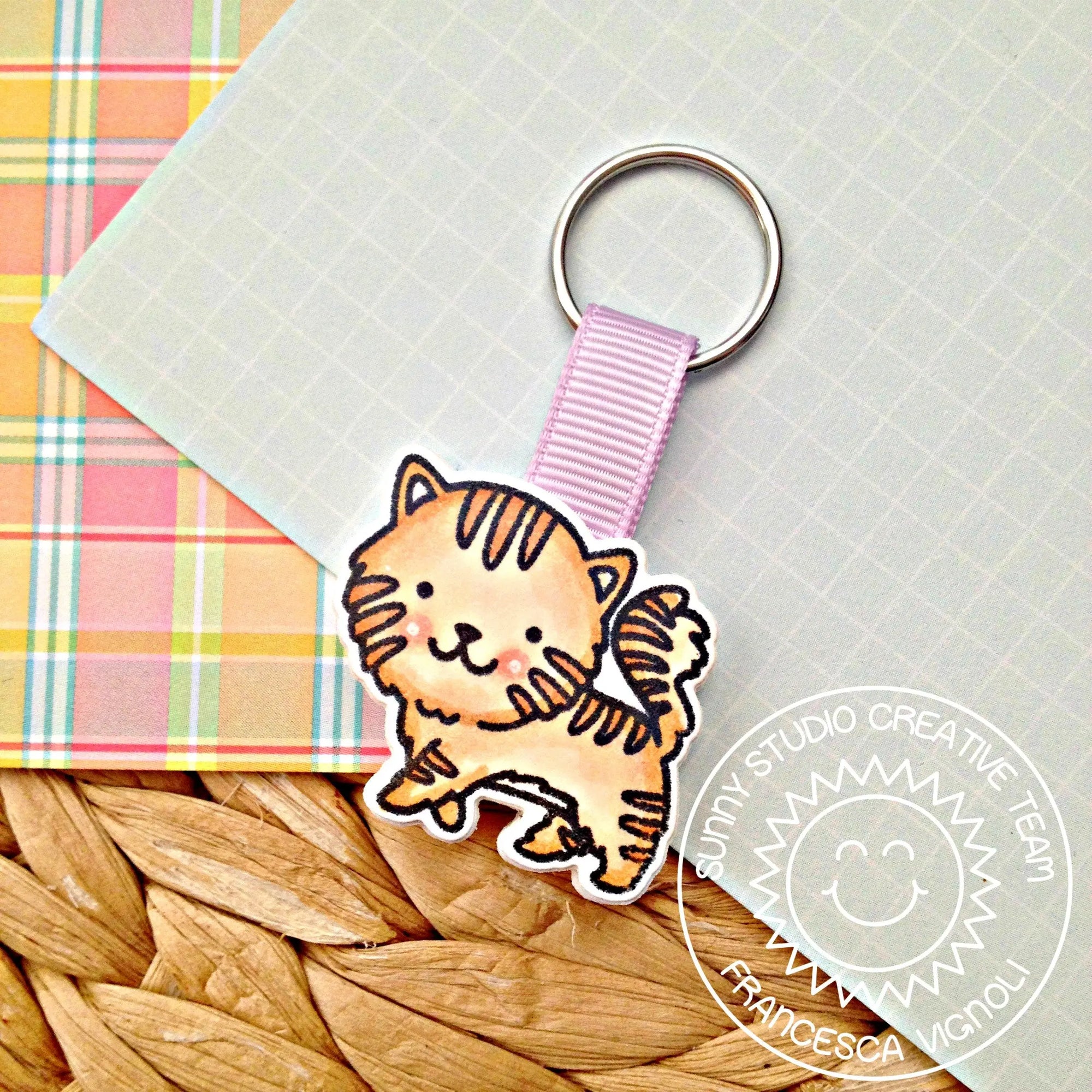 Sunny Studio Stamps Purrfect Birthday Tabby Cat Key Chain