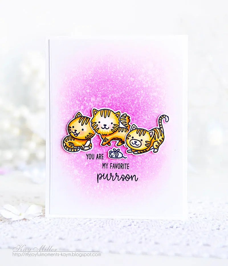 Sunny Studio Stamps Purrfect Birthday Favorite Purrson Orange Tabby Kitty Cat Card by Kay Miller