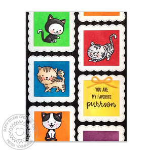 Sunny Studio Stamps Fancy Frames Squares Rainbow Favorite Purrson Cat Card by Mendi Yoshikawa