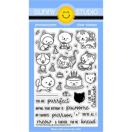 Sunny Studio Stamps Purrfect Birthday Kitty Cat Themed 4x6 Clear Photopolymer Stamp Set
