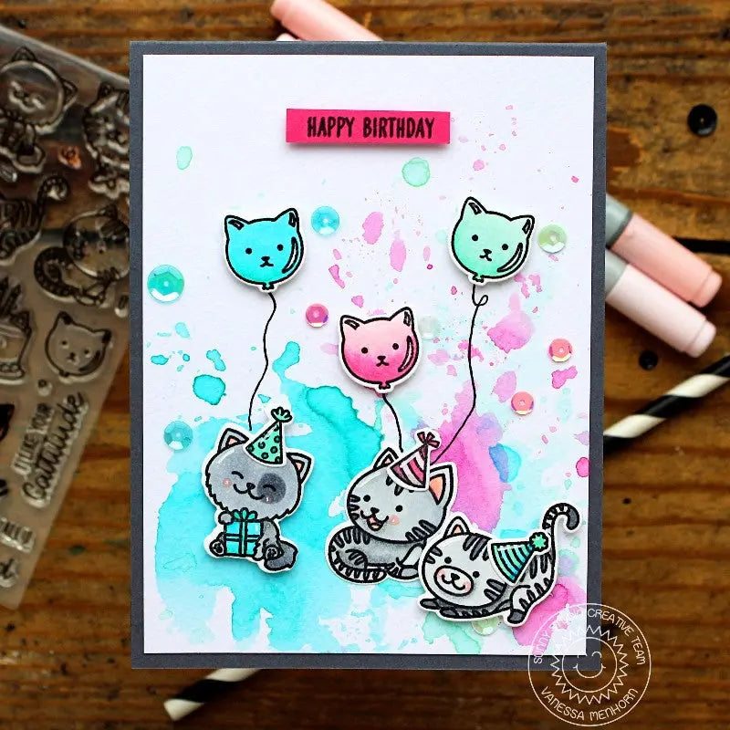 Sunny Studio Stamps Purrfect Birthday Watercolor Kitty Cat Party Card