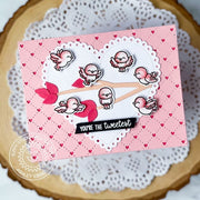 Sunny Studio You're The Tweetest Bird with Tree Branch Scalloped Heart Valentine's Day Card (using Little Birdie 4x6 Clear Stamps)