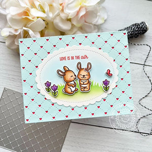 Sunny Studio Stamps Love is in the Air Bunny Rabbit Spring Card (using Scalloped Oval Mat 1 Metal Cutting Dies)