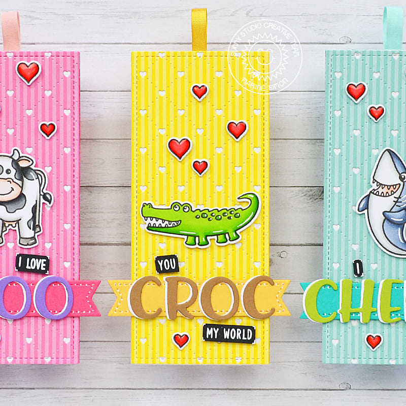 Sunny Studio Punny You Croc My World Valentine's Day Crocodile Themed Bookmark (using Outback Critters Clear Stamps)