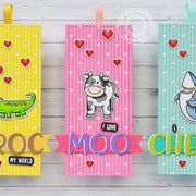 Sunny Studio Punny I Love Moo Valentine's Day Cow Themed Bookmark (using Miss Moo Clear 2x3 Mini Stamps)