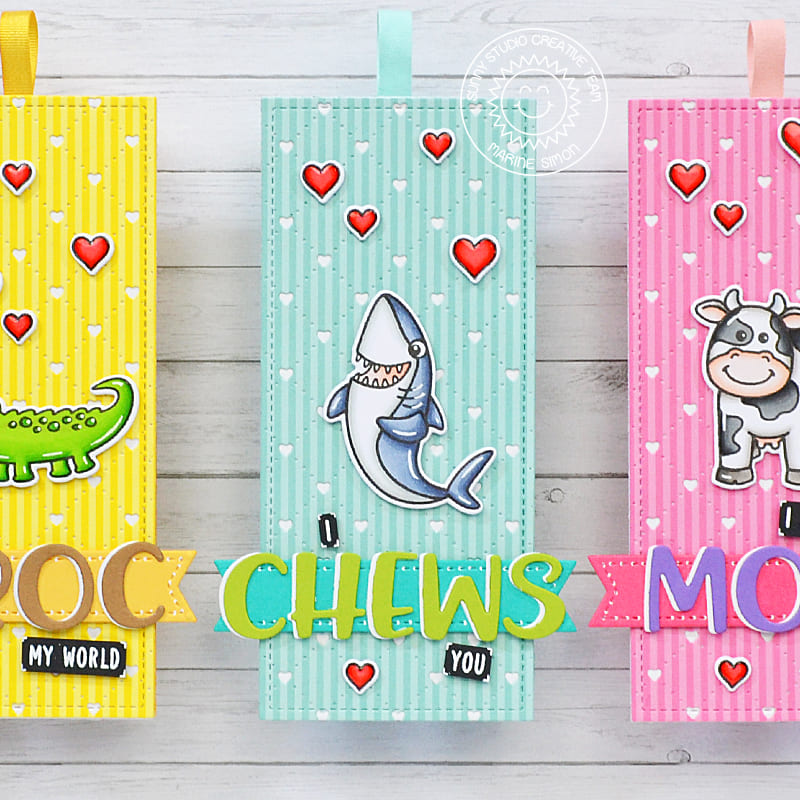 Sunny Studio I Chews You Valentine's Day Shark Themed Bookmark (using Sea You Soon Clear 2x3 Mini Stamps)