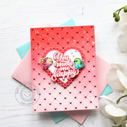 Sunny Studio Stamps You Make Me Happy Bird's Red Ombre Heart Valentine's Day Card (using Scalloped Heart Metal Cutting Dies)