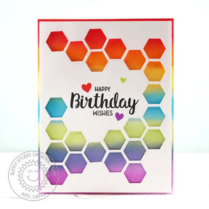 Sunny Studio Stamps Quilted Hexagon Rainbow Clean & Simple Birthday Card by Amy Yang