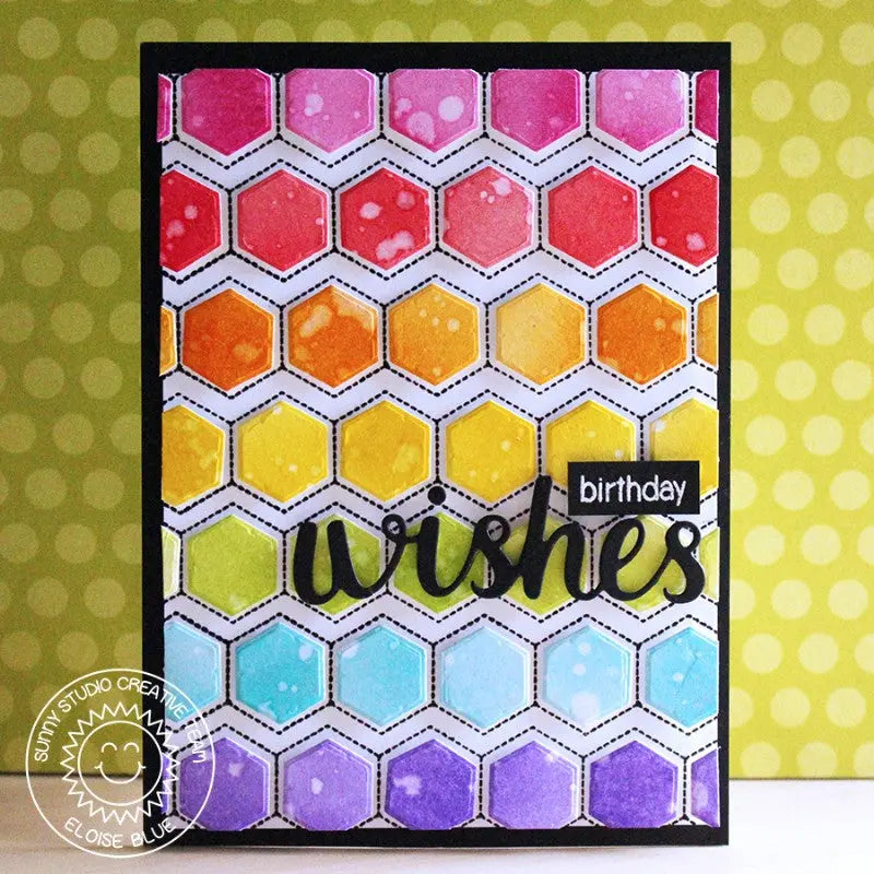Sunny Studio Stamps Quilted Hexagons Rainbow Watercolor Card