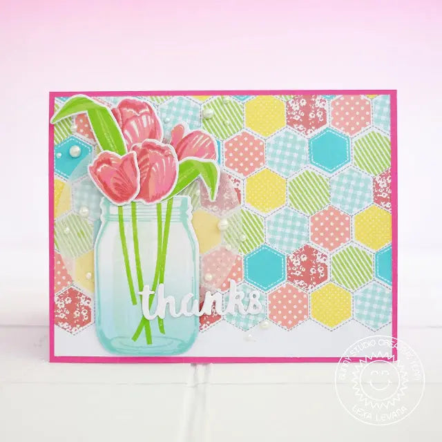 Sunny Studio Stamps Timeless Tulips Spring Hexagon Quilt Card