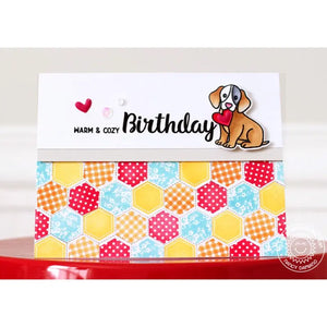 Sunny Studio Stamps Quilted Hexagons Warm & Cozy Dog Birthday Card