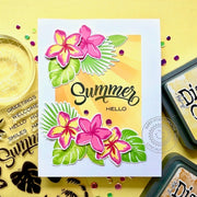 Sunny Studio Tropical Flower Sun Rays Sunburst Hello Summer Handmade Card using Radiant Plumeria 4x6 Clear Photopolymer Stamp