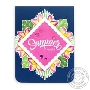 Sunny Studio Summer Hugs Tropical Flower Navy, Pink & Yellow Diamond Handmade Card using Radiant Plumeria 4x6 Clear Stamps