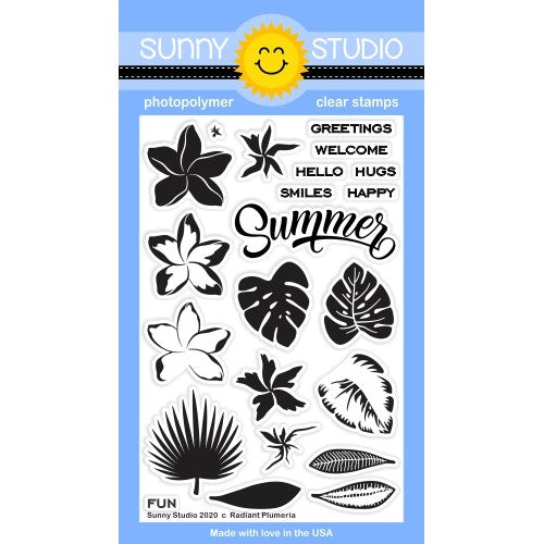 Sunny Studio Stamps Radiant Plumeria Tropical Flower and Leaves Layering Layered 4x6 Clear Photopolymer Stamp Set