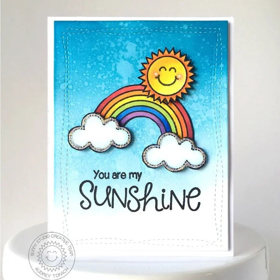 Sunny Studio You Are My Sunshine Happy Sun with Rainbow & Clouds Card with Watercolor Background (using Sunny Sentiments Stamps)