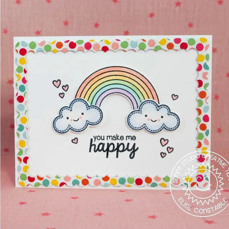 Sunny Studio Stamps Rain or Shine You Make Me Happy Rainbow with Happy Face Clouds & Hearts Card