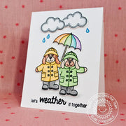 Sunny Studio Stamps Let's Weather This Together Two Dogs Wearing Raincoats Sharing Umbrella With Clouds Encouragement Card (using Rain or Shine Clear Stamps)