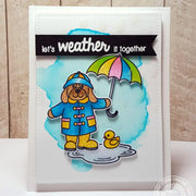 Sunny Studio Let's Weather It Together Dog Holding Colorful Umbrella with Rubber Ducky In Puddle Card (using Rain or Shine Clear Stamps)