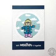 Sunny Studio Let's Weather It Together Dog in Raincoat with Cloud Background Encouragement Card (using Rain or Shine Clear Stamps)