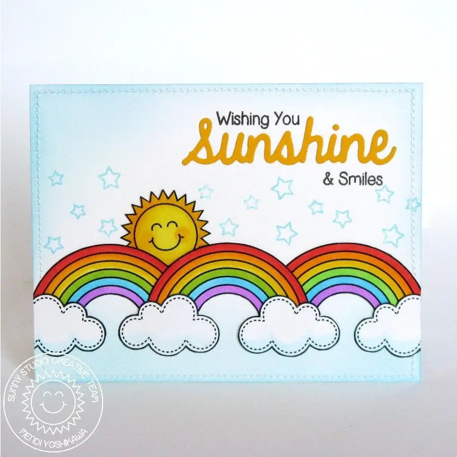 Sunny Studio Stamps Wishing You Sunshine & Smile Sun with Rainbows & Clouds Card (using Sunshine Word Metal Cutting Die)