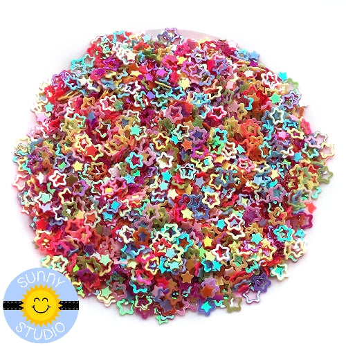 Sunny Studio Stamps Iridescent Rainbow Star Confetti perfect for embellishing paper crafting projects or shaker cards