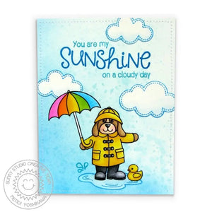 Sunny Studio You are My Sunshine on a Cloudy Day Dog with Rainbow Umbrella & Yellow Raincoat Card (using Sunny Sentiments 4x6 Clear Stamps)