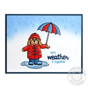 Sunny Studio Stamps Rain or Shine Puppy Dog with Umbrella & Raincoat "Let's Weather it Together" Get Well Encouragement Card