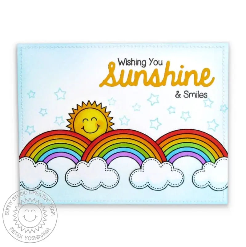 Sunny Studio Stamps Rain or Shine Wishing You Sunshine & Smiles Rainbow, Clouds & Smiling Sun Card